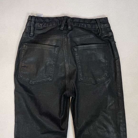 Good American Mid Rise Straight Coated Jeans Women Size 0 Black GS001T - Picture 4 of 9